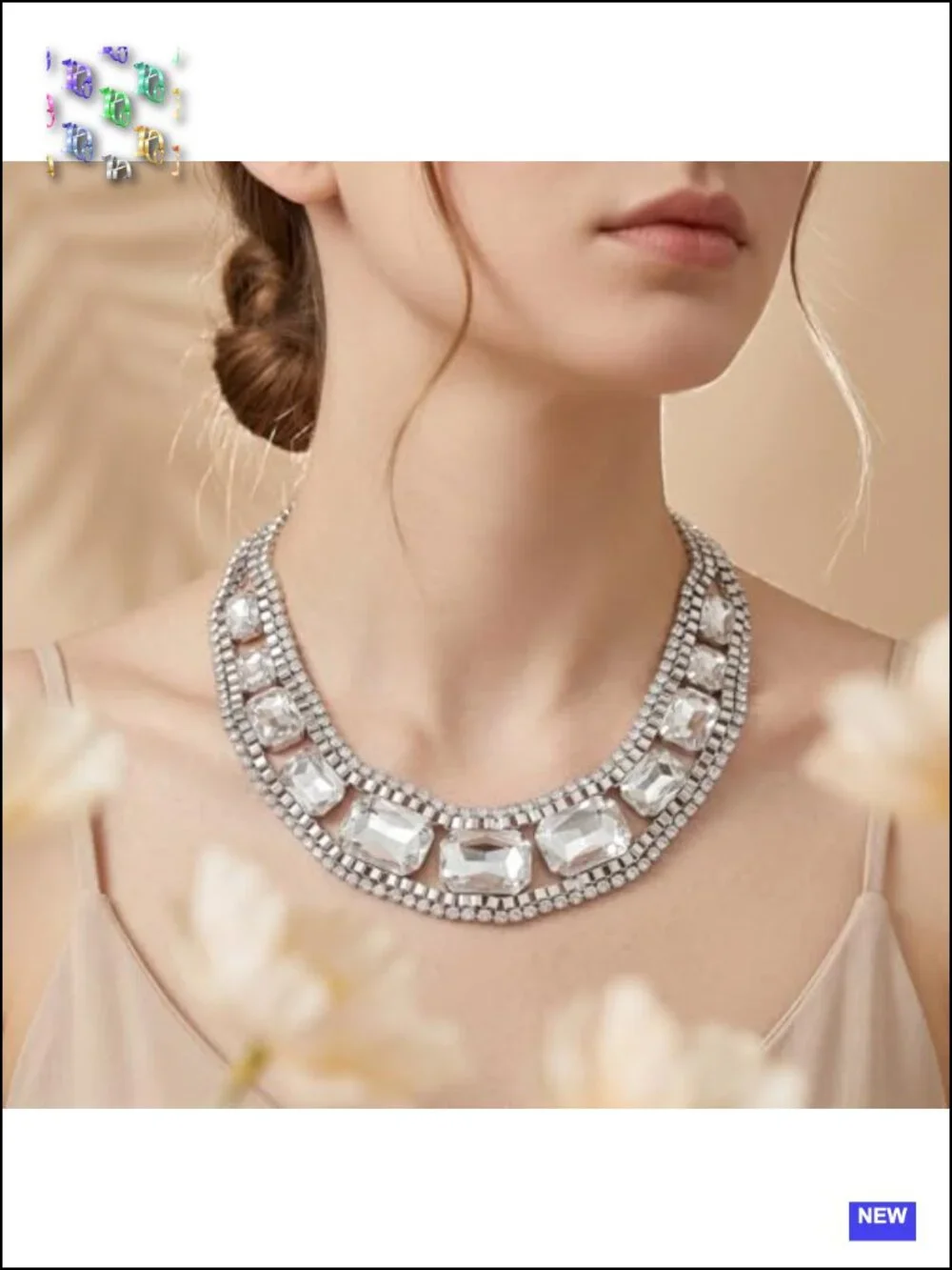 Graduated Emerald Cut Crystal Choker Necklace Gold Plated Prong Set